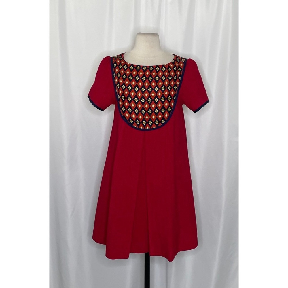 DEAR CREATURES Red Diana Dress Retro 60's A-Line Shift Geometric Diamond X-Small - Picture 3 of 12